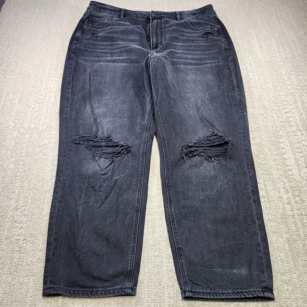 American Eagle Mom Straight Jeans Women 18 Black Denim Y2K Hi Rise Relaxed